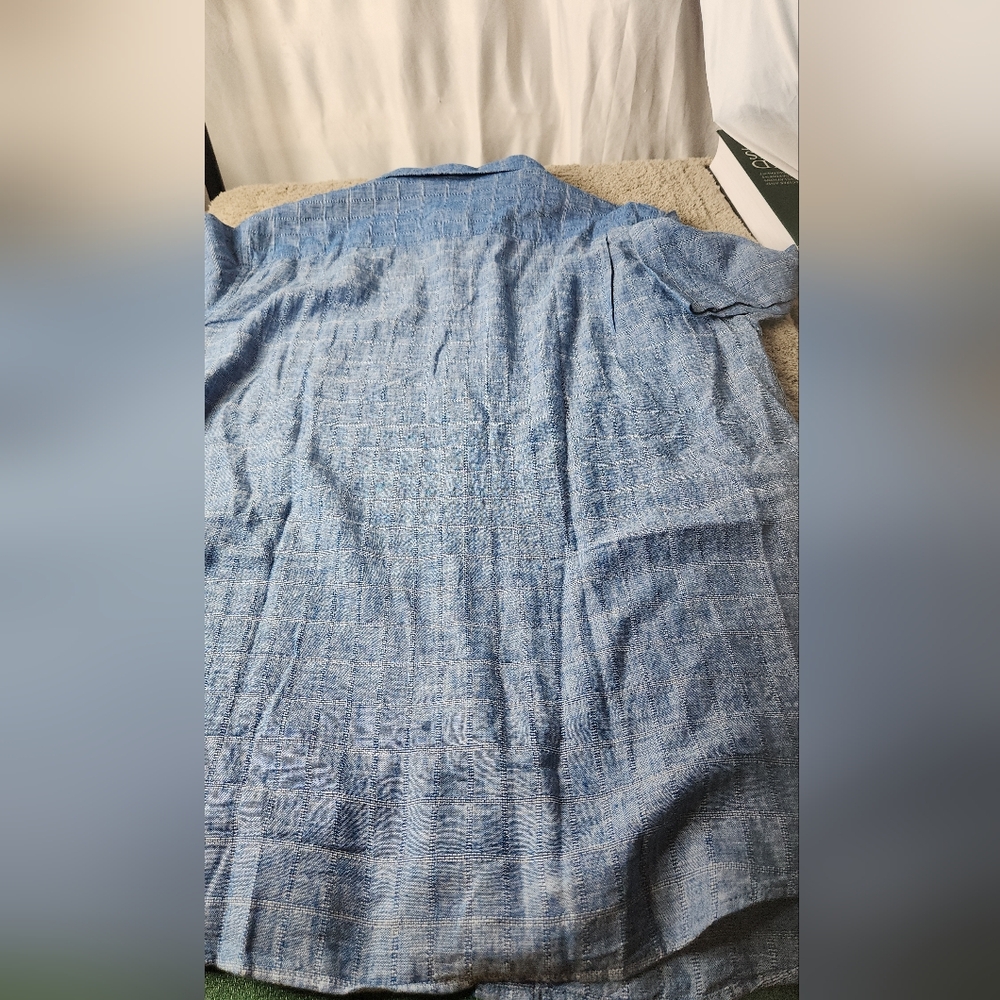 Men's Short Sleeve Linen Blend Blue Shirt - Weatherproof Vintage - L - Picture 7 of 12